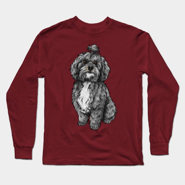 Cute Lhasapoo Dog | Lhasa Apso and Poodle Cross Long Sleeve T-Shirt by Shirin Illustration
